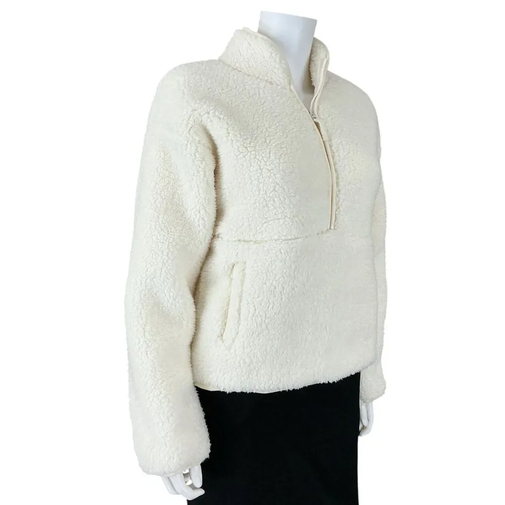 Sundance Heidi Sherpa Half Zip Pullover sz S Cozy Vanilla Cream Teddy‎ Coat BOHO